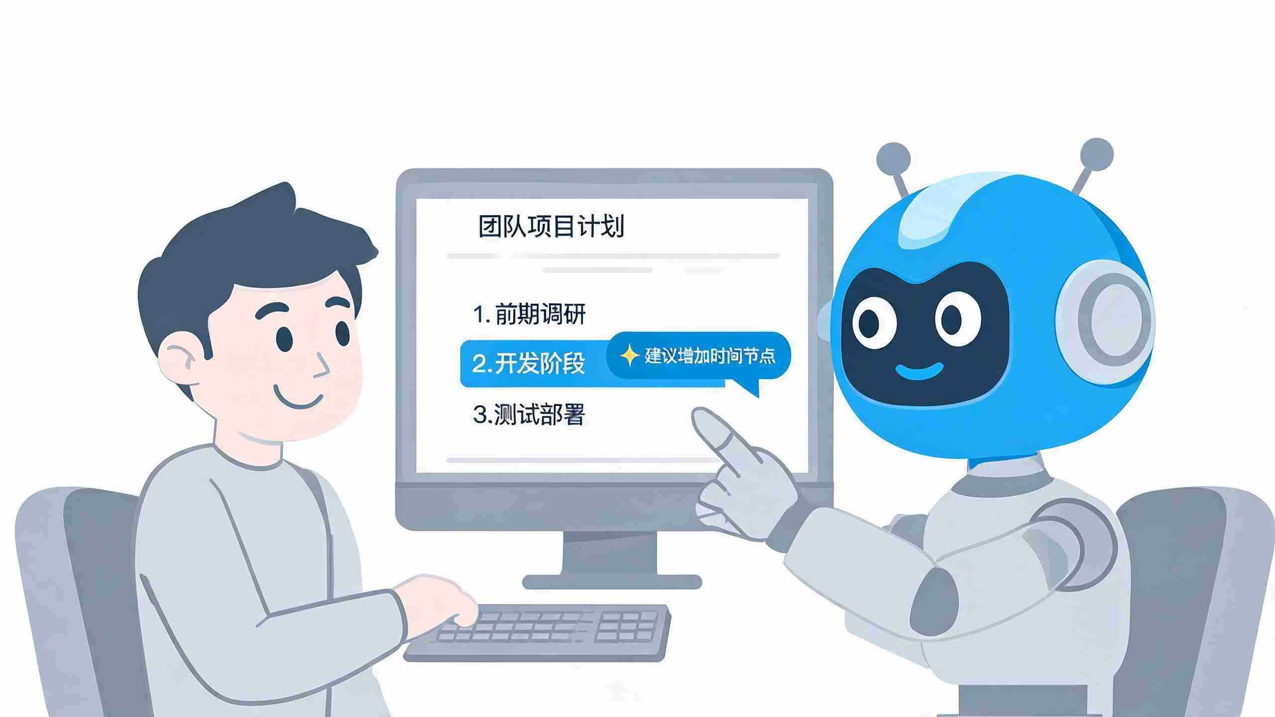 一位用户与AI写作助手协同工作的示意图,展示了AI如何加速写作流程。