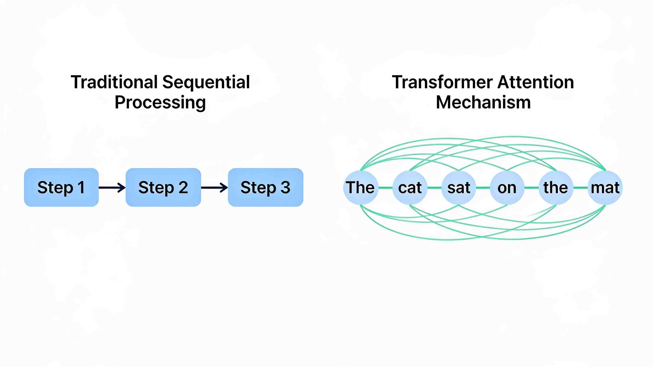 Transformer自注意力机制对比传统NLP模型示意图